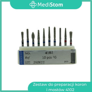 Zestaw wierteł diamentowych do przygotowania zębów pod korony i mosty