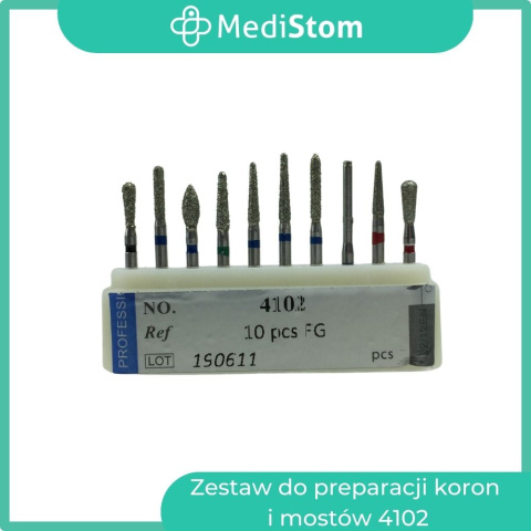 Zestaw wierteł diamentowych do przygotowania zębów pod korony i mosty