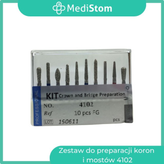 Zestaw wierteł diamentowych do przygotowania zębów pod korony i mosty