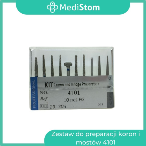 Zestaw wierteł diamentowych do przygotowania zębów pod korony i mosty