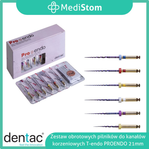 Zestaw obrotowych pilników do kanałów T-endo PROENDO, długość 21mm Zestaw obrotowych pilników do kanałów T-endo PROENDO, długość 21mm