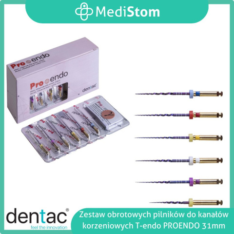 Zestaw obrotowych pilników do kanałów T-endo PROENDO, długość 31mm Zestaw obrotowych pilników do kanałów T-endo PROENDO, długość 31mm